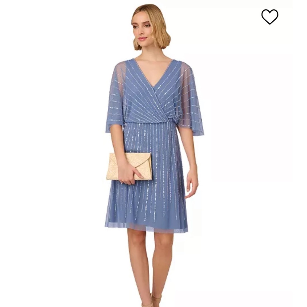 NWT! Adrianna Papell Bead Embellished Flutter-Sleeve A-Line Dress. Sz 8